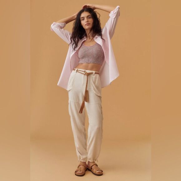 Anthropologie Linen Relaxed Cargo Pants Slouchy Utility Boho Lagenlook Baggy XS - Picture 3 of 16